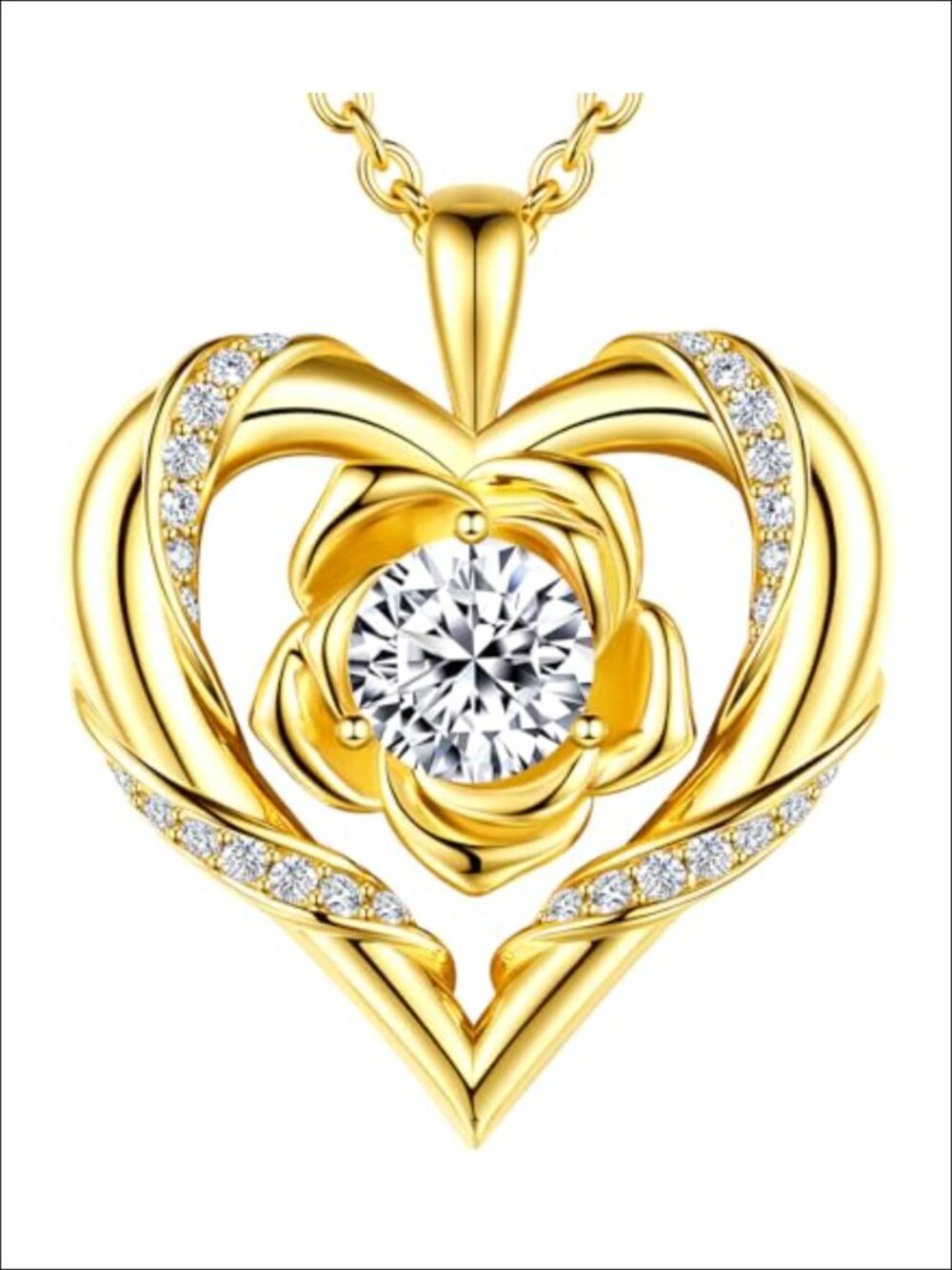 Beam & Bask Rose Heart Moissanite Necklace for Her, S925 Sterling Silver